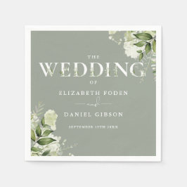 Guardanapo De Papel Casamento de Tipografia Floral de Verde Salvia