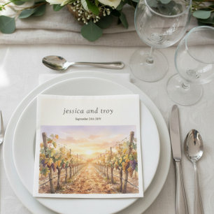 Guardanapo De Papel Casamento de Uvas Aquarela Vinhedo ao Pôr do Sol