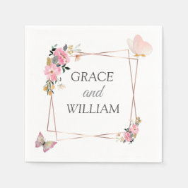 Guardanapo De Papel Casamento de Verão com flores e borboletas, cor-de