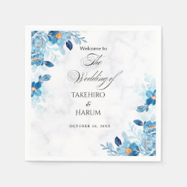 Guardanapo De Papel Casamento de verão com flores elegantes azuis