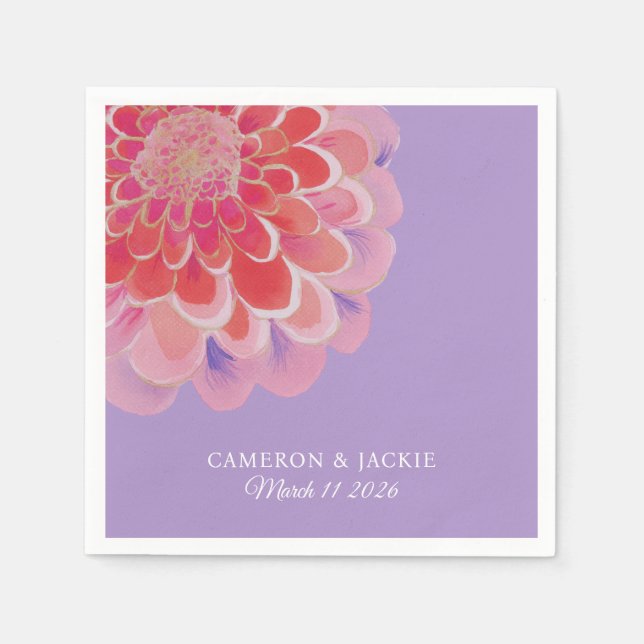Guardanapo De Papel Casamento de Verão com Zínia Roxa (Frente)