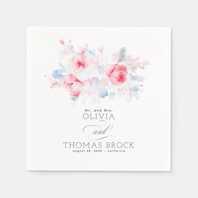 Guardanapo De Papel Casamento de Verão Elegante Floral (Frente)