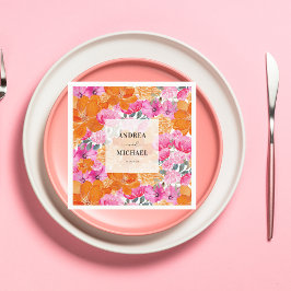 Guardanapo De Papel Casamento de Verão Floral Laranja e Cor-de-Rosa Es