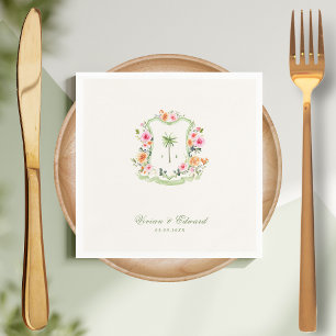 Guardanapo De Papel Casamento de Verão Monograma de Crest de Palmeiras