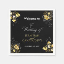 Casamento de verão preto e dourado elegante
