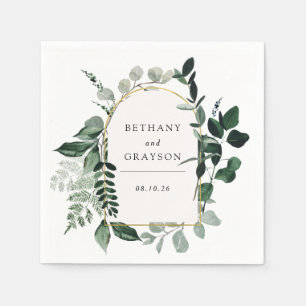 Guardanapo De Papel Casamento de Verde Botânico Moderno com Aquarela