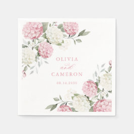 Guardanapo De Papel Casamento de Verde e Hortênsia Rosa Floral Elegant