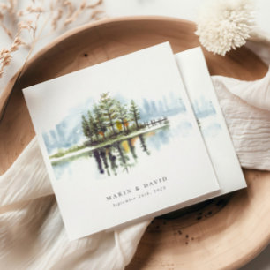 Guardanapo De Papel Casamento de Watercolor Woodland Rustic Lake