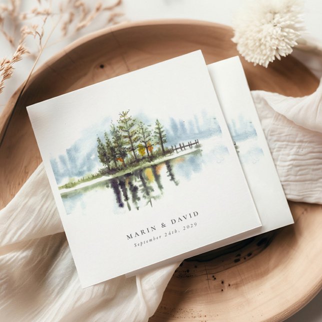 Guardanapo De Papel Casamento de Watercolor Woodland Rustic Lake (Criador carregado)