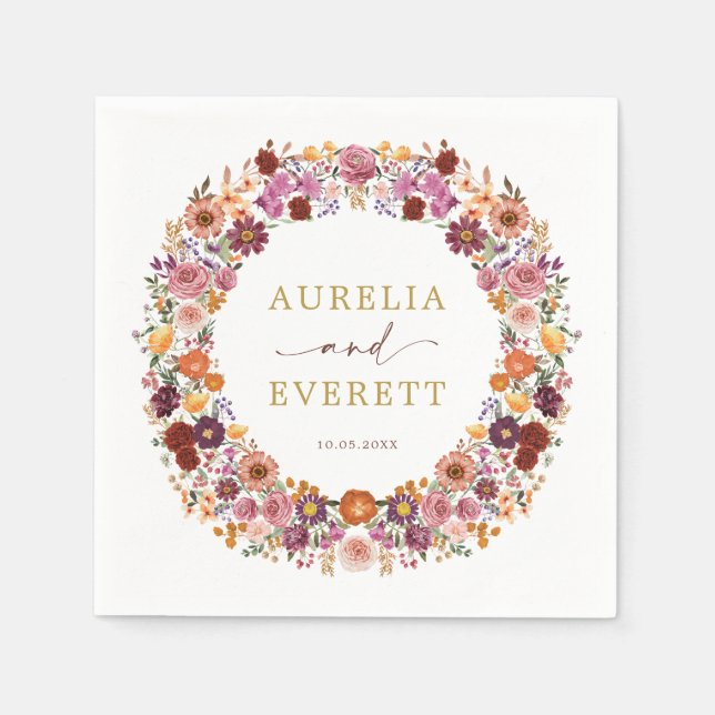 Guardanapo De Papel Casamento de Wreath do Jardim de Flores Selvagens  (Frente)