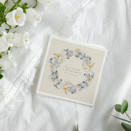 Guardanapo De Papel Casamento de Wreath Floral Amarelo Azul