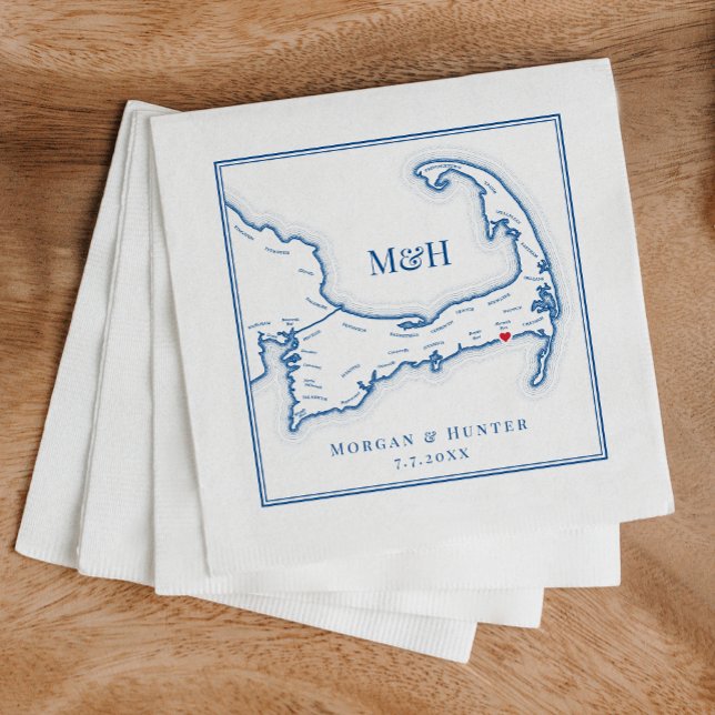 Guardanapo De Papel Casamento do Clube de Praia Elegante Wychmere (Custom Cape Cod Napkins perfect for an elegant navy blue destination wedding in Cape Cod)