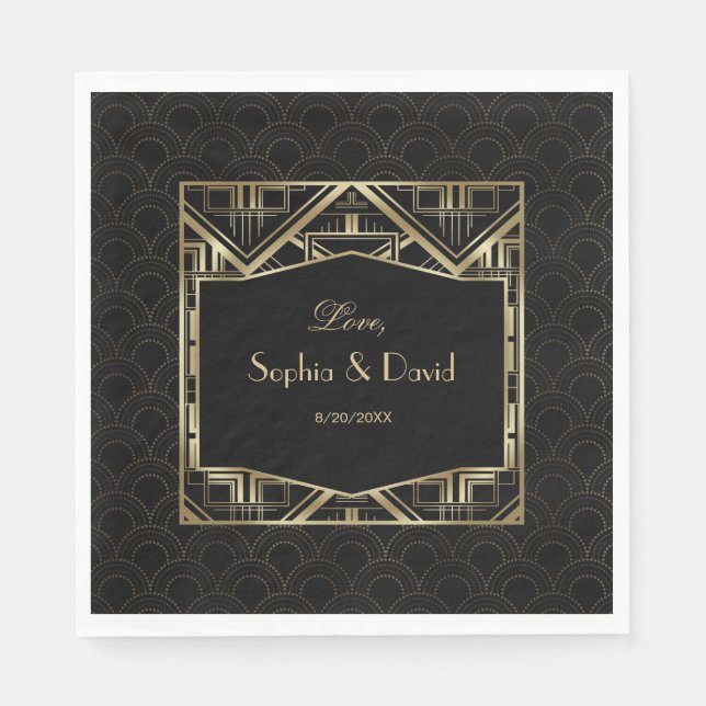Guardanapo De Papel Casamento do estilo Dourado Gatsby Art Deco (Frente)