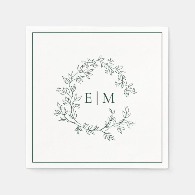 Guardanapo De Papel Casamento do Moderno Emerald Green Leafy Crest Mon (Frente)
