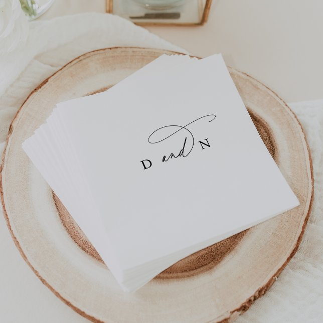 Guardanapo De Papel Casamento do Monograma Branco e Preto do Charme El (Elegant Charm Black and White Monogram Wedding Napkins)