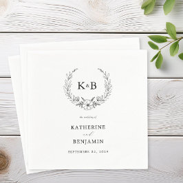 Guardanapo De Papel Casamento do monograma de coroa floral elegante