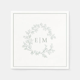 Guardanapo De Papel Casamento do Monograma de Folha Verde de Sábio Mod
