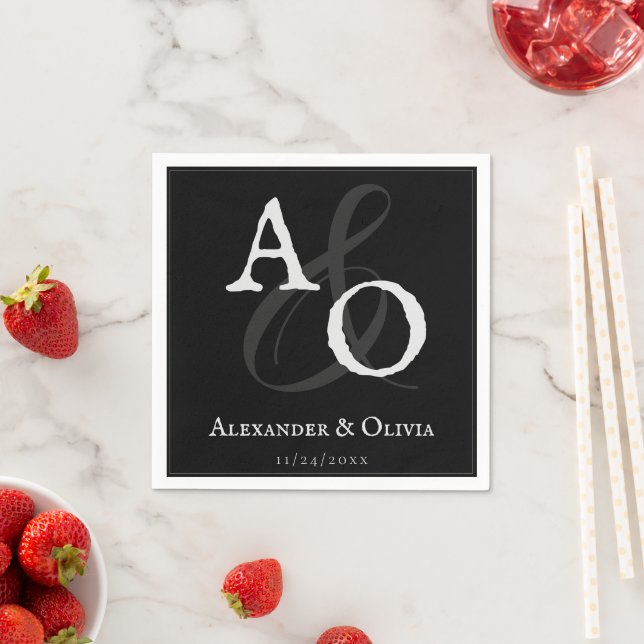 Guardanapo De Papel Casamento do Monograma Minimalista Negro (Insitu)