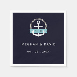 Guardanapo De Papel Casamento do Monograma Náutico Ancorado do Marinho