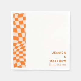 Guardanapo De Papel Casamento do Quadro de Verificação Laranja Retroat