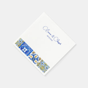 Guardanapo De Papel Casamento dos azulejos do Verão mediterrânico