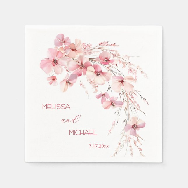 Guardanapo De Papel Casamento dos Seus Nomes Flores de Aquarela Boho R (Frente)