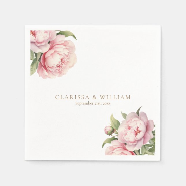 Guardanapo De Papel Casamento Dourado Branca Floral  Elegante Blush (Frente)