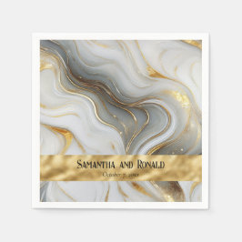 Guardanapo De Papel Casamento Dourado, Branco e Cinza Marmoreado