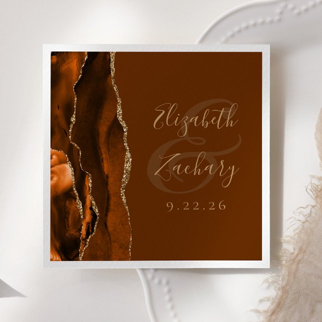 Guardanapo De Papel Casamento Dourado Castanho de Agata Laranja Queima (Criador carregado)