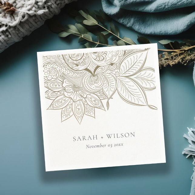 Guardanapo De Papel Casamento Dourado Clássico Elegante Paisley Ivory (Criador carregado)