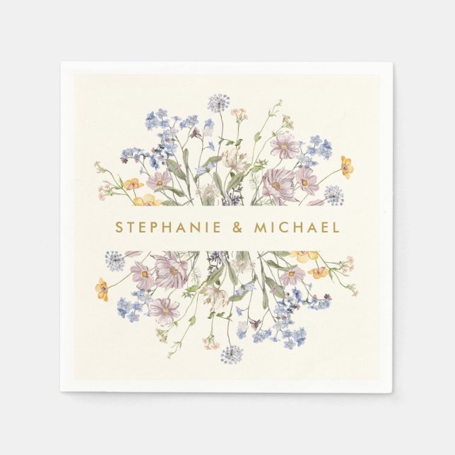 Guardanapo De Papel Casamento Dourado Colorido de Primavera Wildflower (Frente)