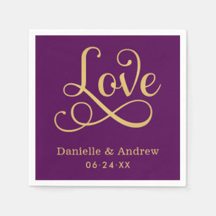Guardanapo De Papel Casamento Dourado com Caligrafia Elegante Roxo