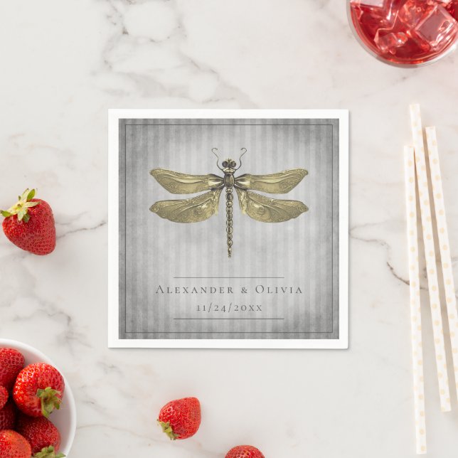 Guardanapo De Papel Casamento Dourado com Dragonfly (Insitu)