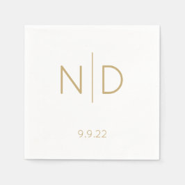 Guardanapo De Papel Casamento Dourado com Monograma Elegante Simples c