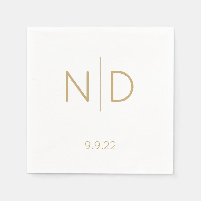 Guardanapo De Papel Casamento Dourado com Monograma Elegante Simples c (Frente)