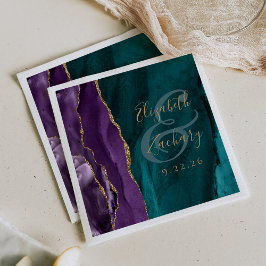 Guardanapo De Papel Casamento Dourado com Teal Roxo de Script de Agato