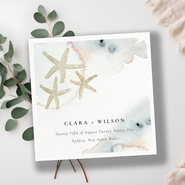 Guardanapo De Papel Casamento Dourado de Beachy Azul Beachy Starfish (Criador carregado)
