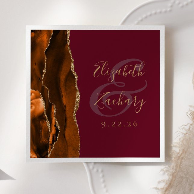 Guardanapo De Papel Casamento Dourado de Borgonha de Agata Laranja Que (Criador carregado)