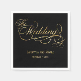 Guardanapo De Papel Casamento Dourado de caligrafia Elegante Black and