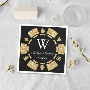 Guardanapo De Papel Casamento Dourado de Chip Casino do Poker do Monog