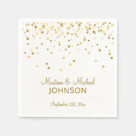 Guardanapo De Papel Casamento Dourado de Confetti Branco Elegante