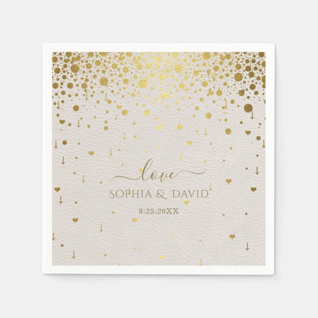 Guardanapo De Papel Casamento Dourado de Confetti com Couro Branco Ele (Frente)