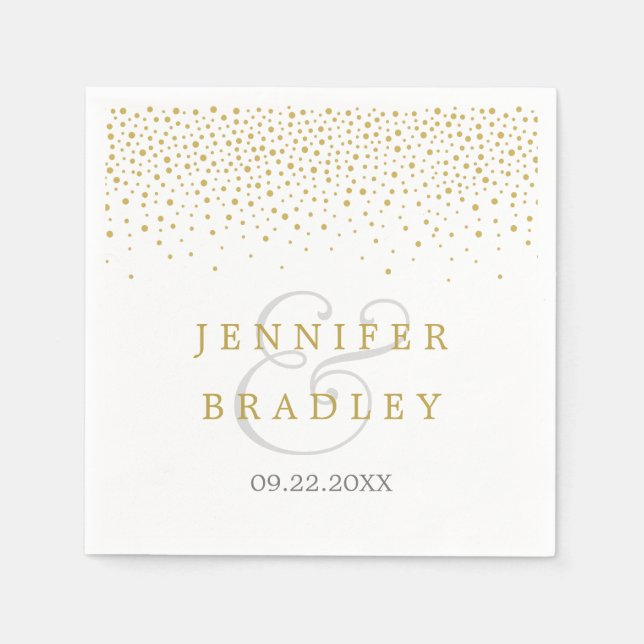 Guardanapo De Papel Casamento Dourado de Confetti Moderno Elegante (Frente)