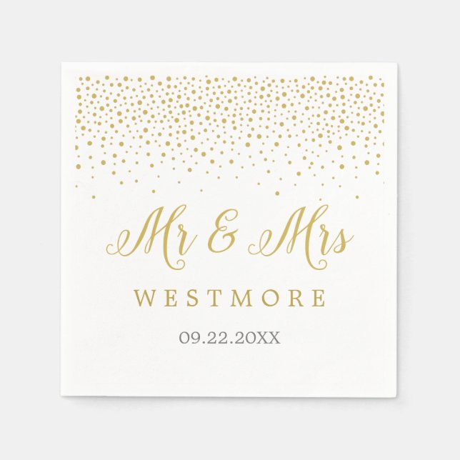 Guardanapo De Papel Casamento Dourado de Confetti Moderno Elegante (Frente)