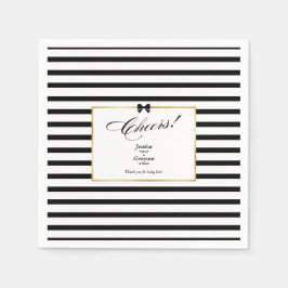 Guardanapo De Papel Casamento Dourado de Frame de Stripe Negra Elegan