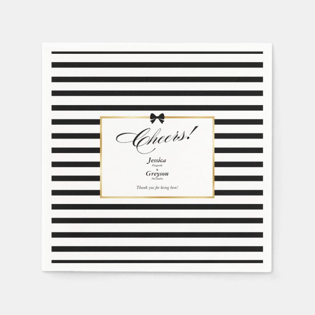 Guardanapo De Papel Casamento Dourado de Frame  de Stripe Negra Elegan (Frente)