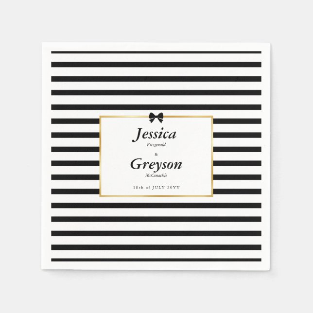 Guardanapo De Papel Casamento Dourado de Frame  de Stripe Negra Elegan (Frente)
