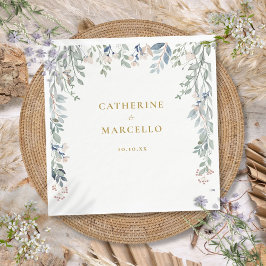 Guardanapo De Papel Casamento Dourado de Greenery Floral Wildflower