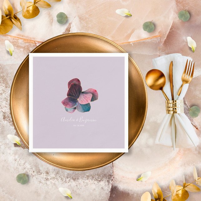 Guardanapo De Papel Casamento Dourado de Hydrangeas Roxas de Lavanda A (Criador carregado)