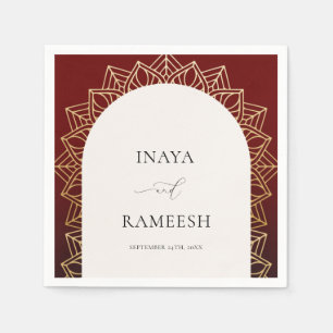 Guardanapo De Papel Casamento Dourado de Mandala Red Indian